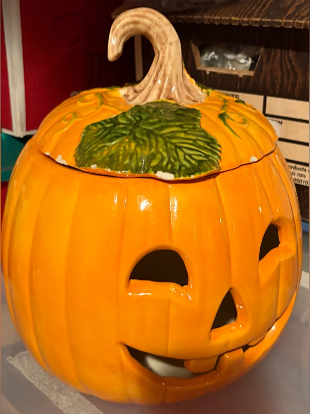 Large Ceramic Pumpkin Head Halloween Decor 22” Tall